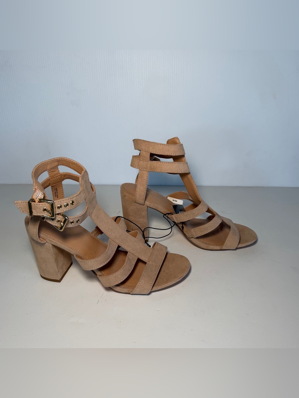 Express Nude Strappy Block Heel Sandals Size 8